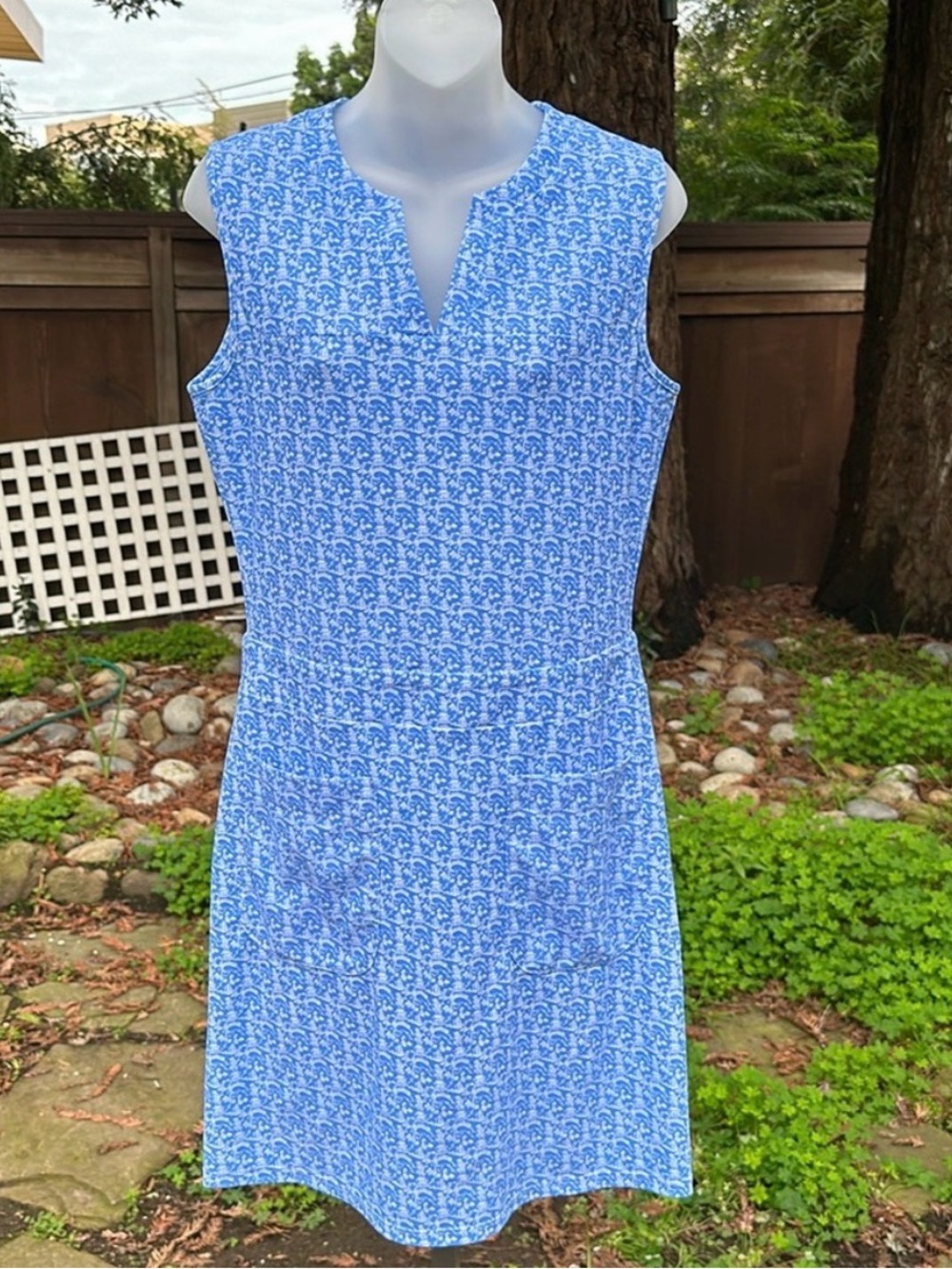 Jude Connally Blue Microprint Sleeveless Mini Dress